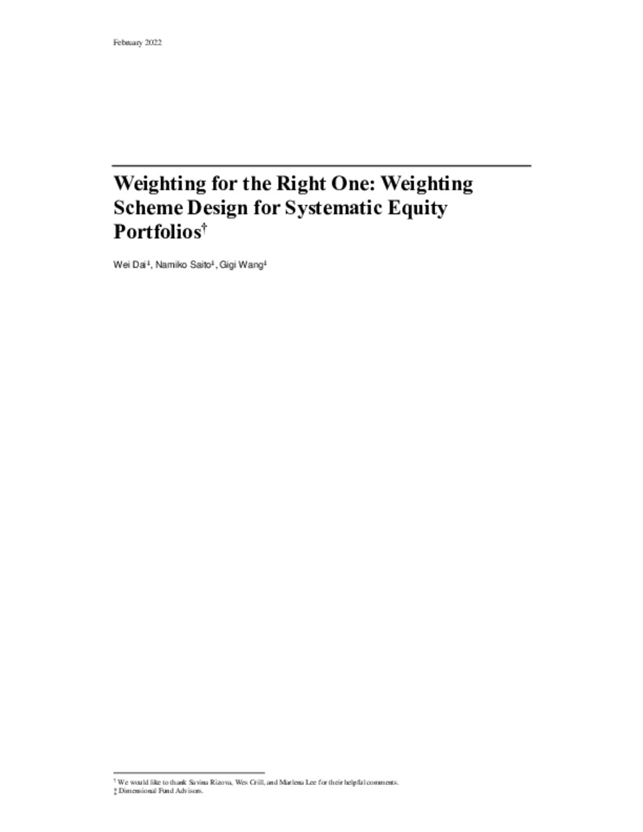 CE Credit On Demand_Weighting for the Right One Weighting Scheme Design for Systematic Equity Portfolios