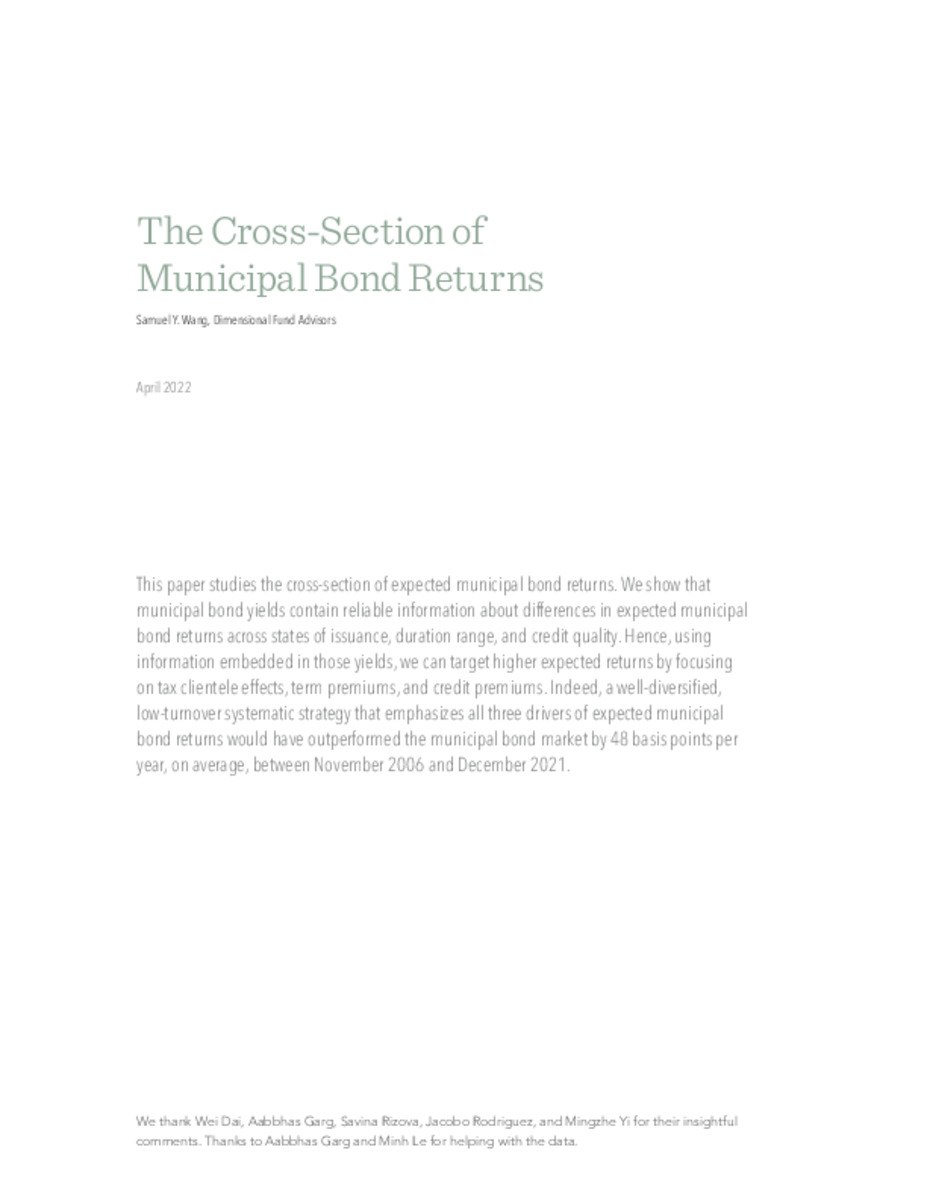 The Cross-Section of Municipal Bond Returns (26 pages)