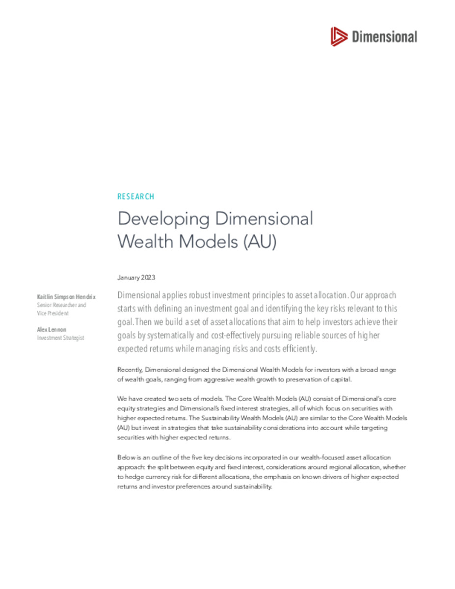 Developing Dimensional Wealth Models