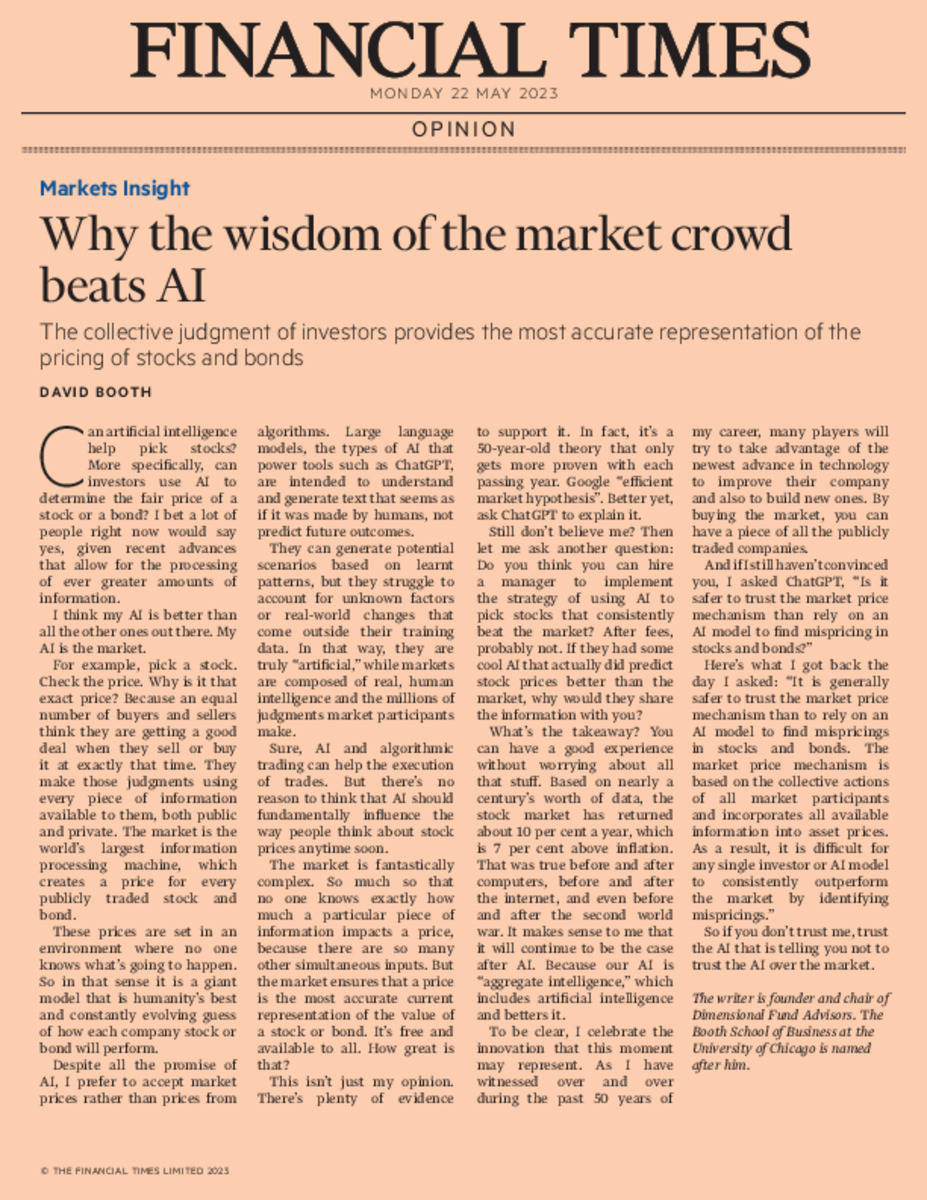 Why The Wisdom of the Market Crowd Beats AI