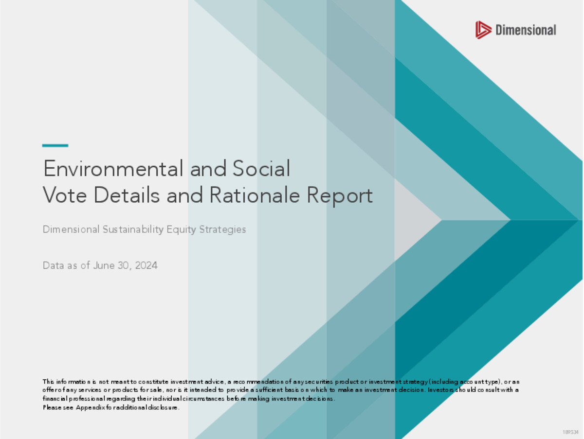 Environmental and Social Vote Details and Rationale Report for Dimensional Sustainability Equity Strategies