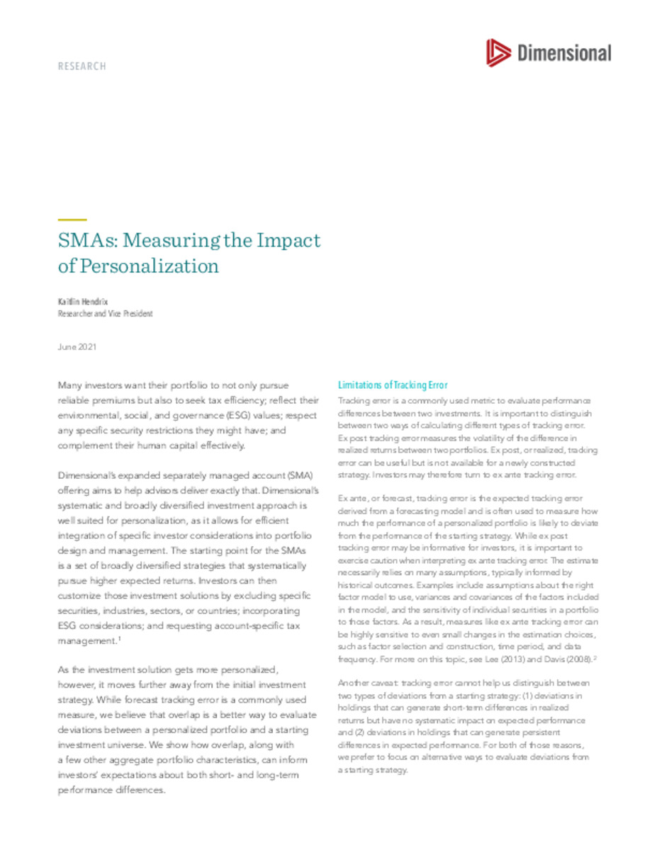 SMAs: Measuring the Impact of Personalization