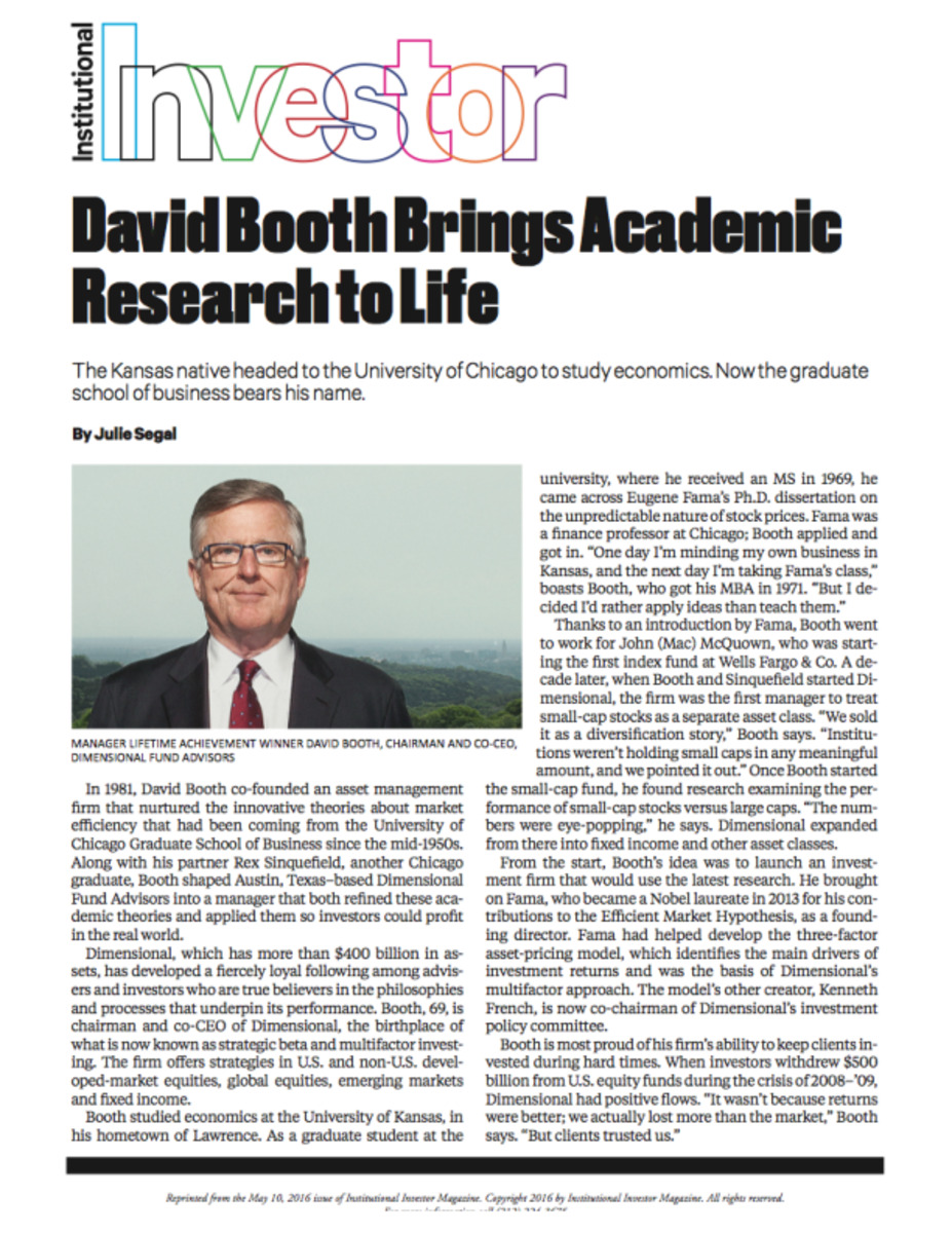 Institutional Investor on How David Booth Brings Academic Research to Life